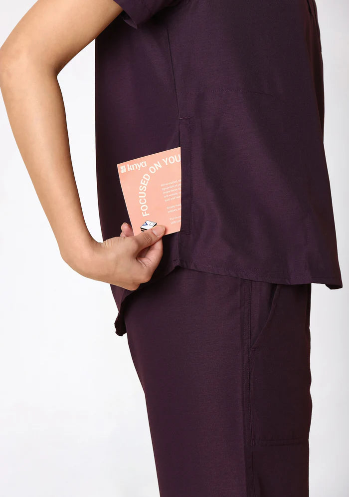 Women's Scrubs - Classic Mandarin Collar Color Wine