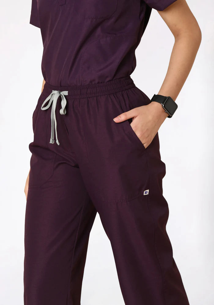 Women's Scrubs - Classic Mandarin Collar Color Wine