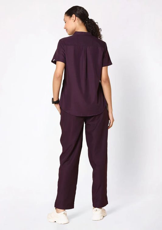 Women's Scrubs - Classic Mandarin Collar Color Wine