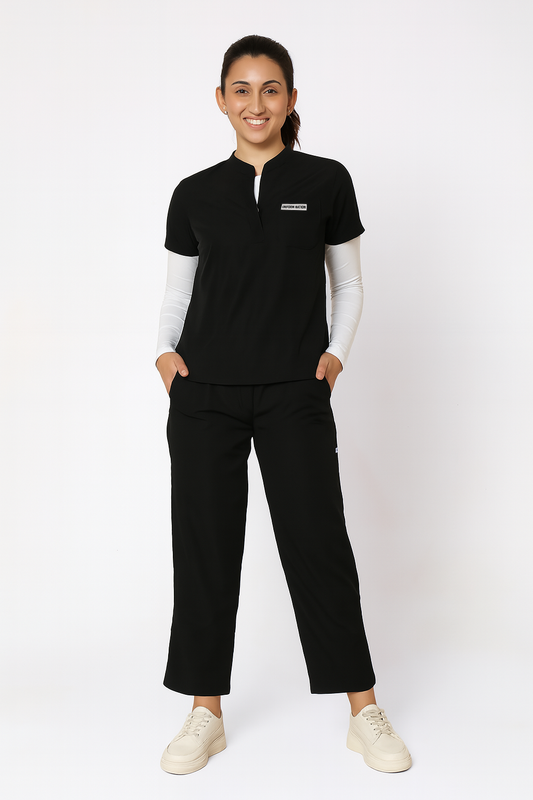 Women's Scrubs - Classic Mandarin Collar Color Black