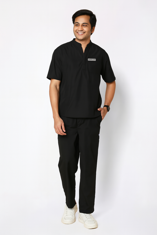 Men's Scrubs - Classic Mandarin Collar Color Black