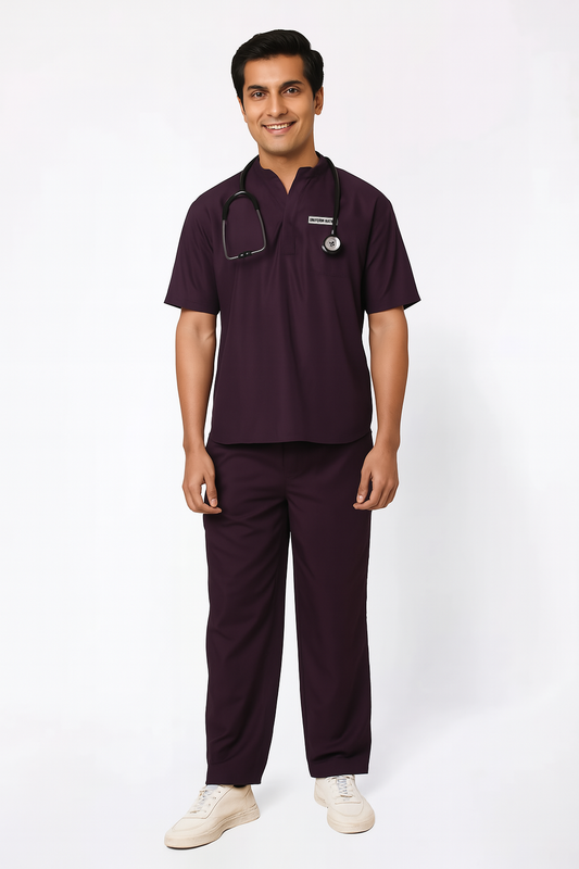 Men's Scrubs - Classic Mandarin Collar Color Wine
