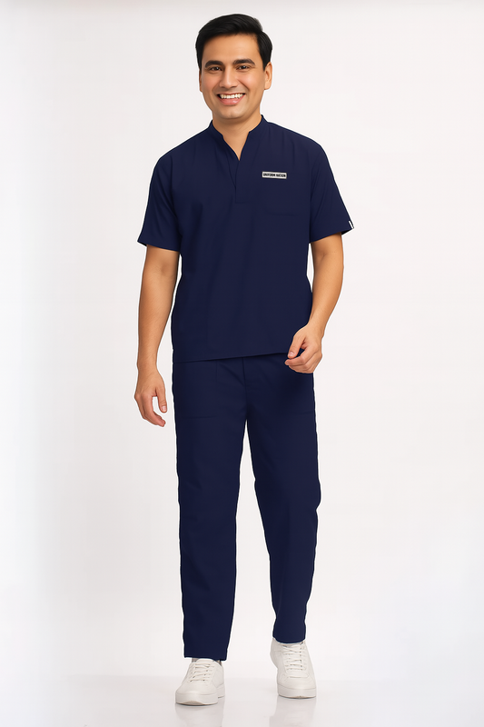 Men's Scrubs - Classic Mandarin Collar Color Navy