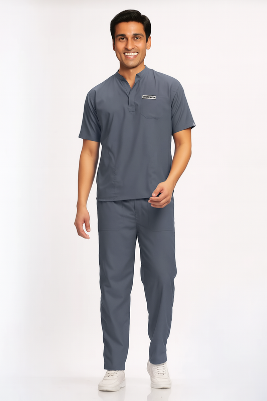 Men's Scrubs - Classic Mandarin Collar Color Heather Grey