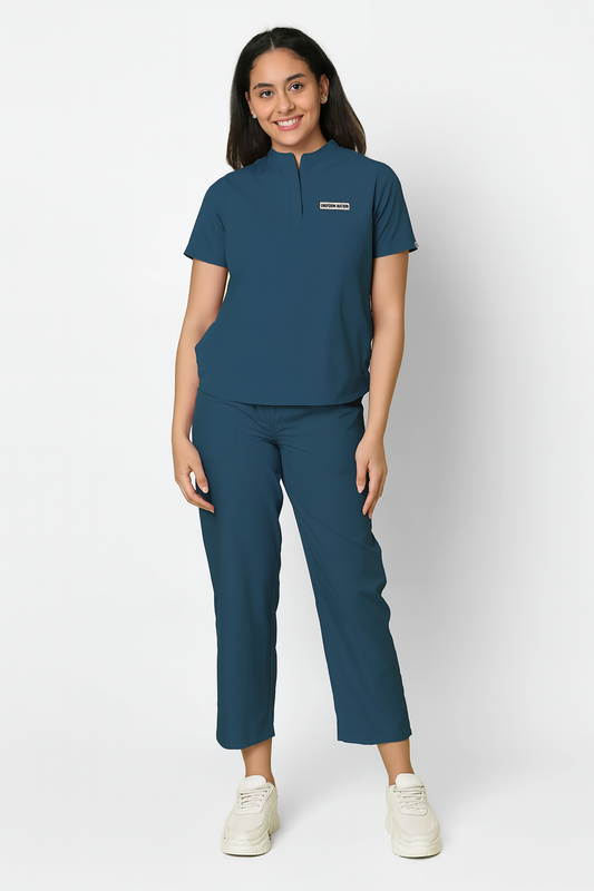 Women's Scrubs - Classic Mandarin Collar Color Forest Green
