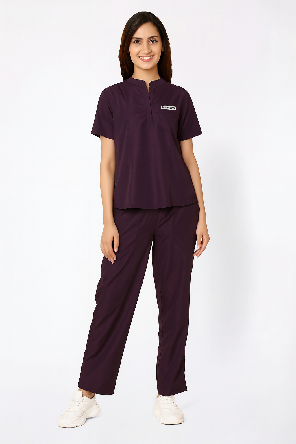 Women's Scrubs - Classic Mandarin Collar Color Wine