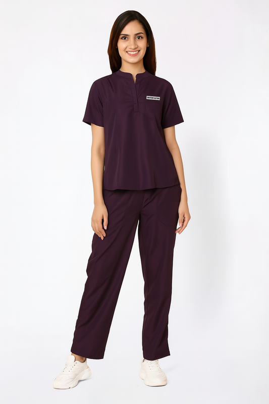 Women's Scrubs - Classic Mandarin Collar Color Wine