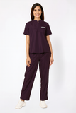 Women's Scrubs - Classic Mandarin Collar Color Wine