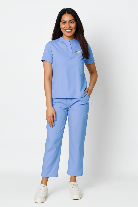 Women's Scrubs - Classic Mandarin Collar Color Ceil Blue
