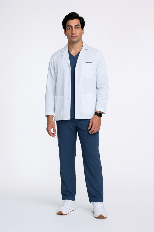 Men's Lab Coat Apron - Short Length Long Sleeve