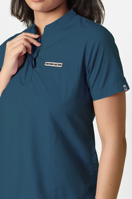 Women's Scrubs - Classic Mandarin Collar Color Forest Green