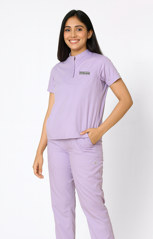 Women's Scrubs - Classic Mandarin Collar Color Pastel Lilac