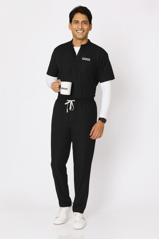 Men's Scrubs - Classic Mandarin Collar Color Black
