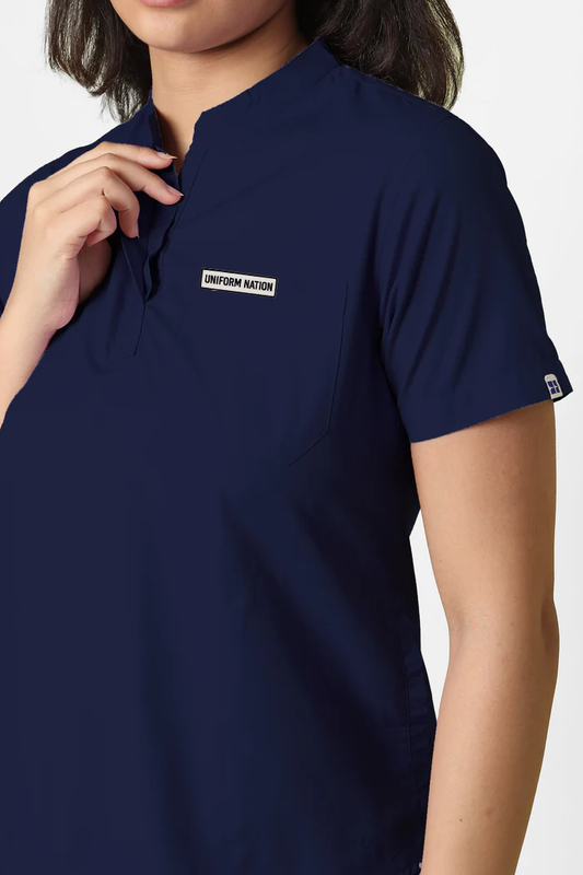 Women's Scrubs - Classic Mandarin Collar Color Navy