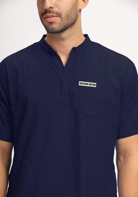 Men's Scrubs - Classic Mandarin Collar Color Navy