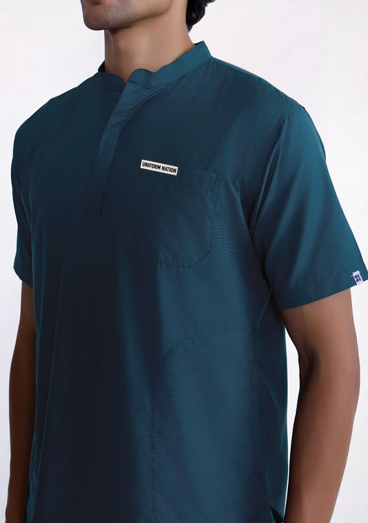 Men's Scrubs - Classic Mandarin Collar Color Forest Green
