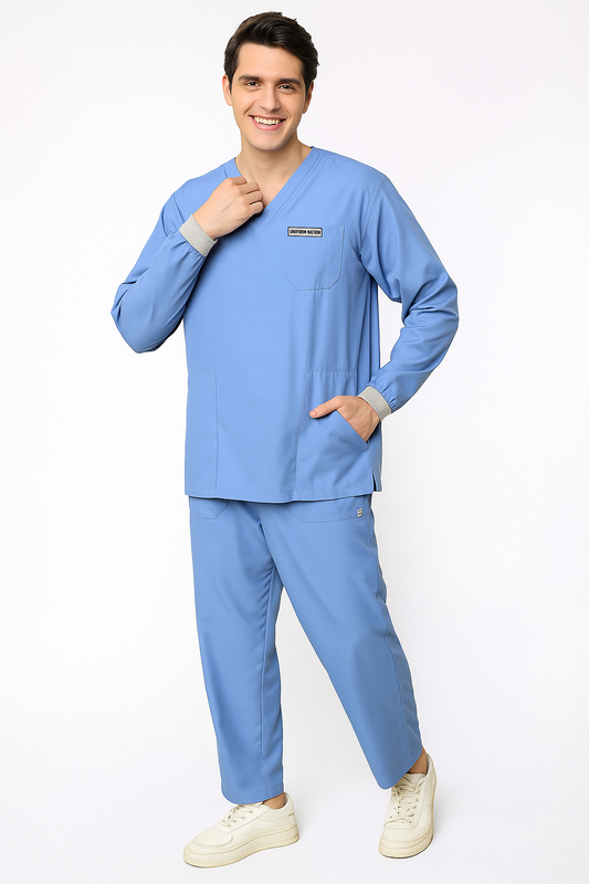 Men's Scrubs - Classic Longsleeves Color Ceil Blue