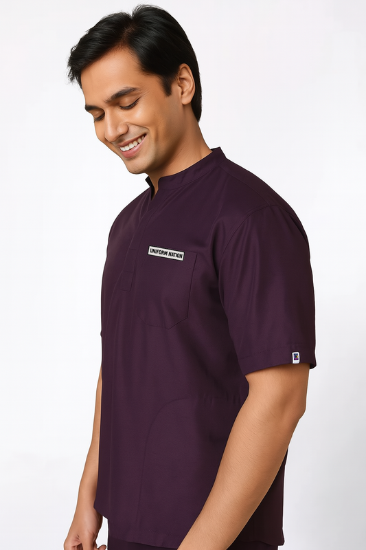 Men's Scrubs - Classic Mandarin Collar Color Wine