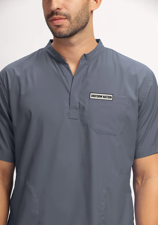 Men's Scrubs - Classic Mandarin Collar Color Heather Grey