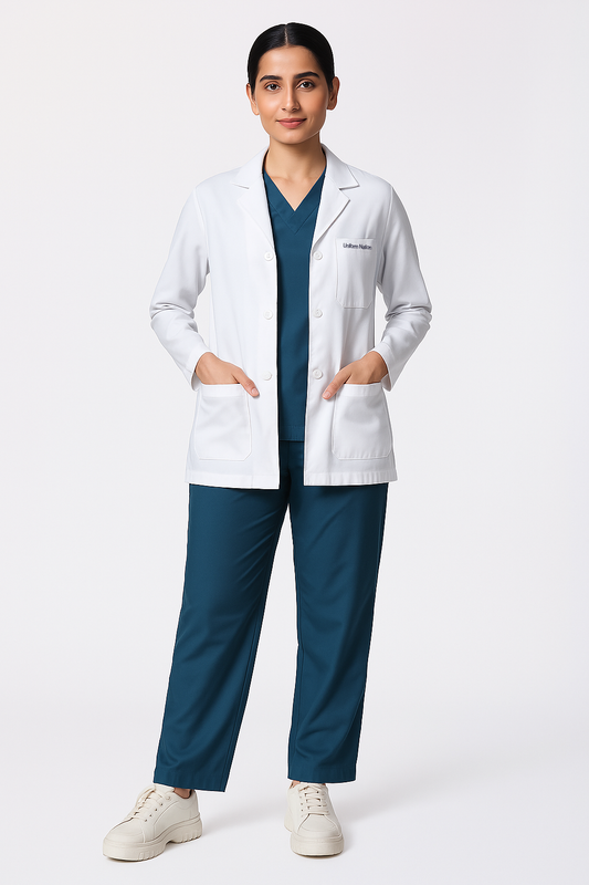 Women's Lab Coat Apron - Short Length Long Sleeve