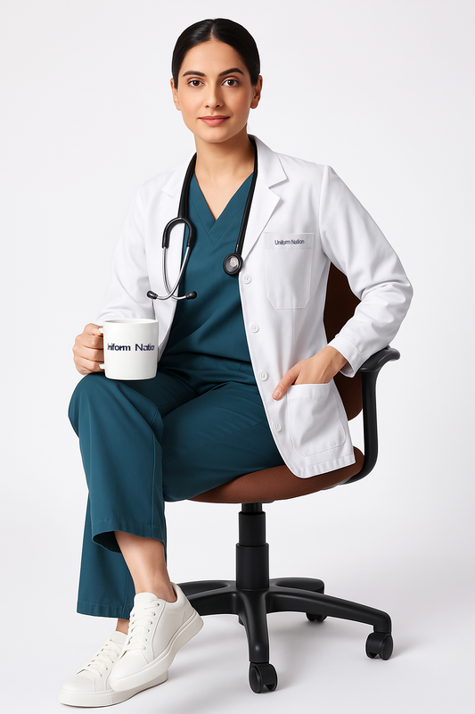 Women's Lab Coat Apron - Short Length Long Sleeve