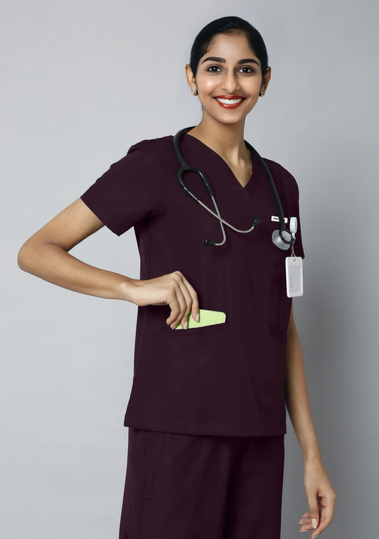 Women's Scrubs - Classic 10 Pockets Color Wine