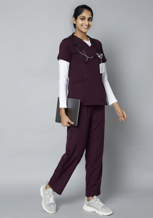 Women's Scrubs - Classic 10 Pockets Color Wine