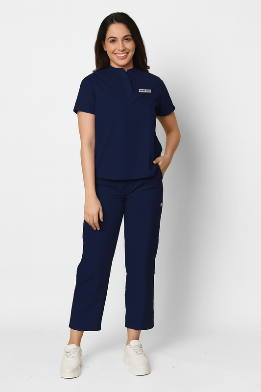 Women's Scrubs - Classic Mandarin Collar Color Navy