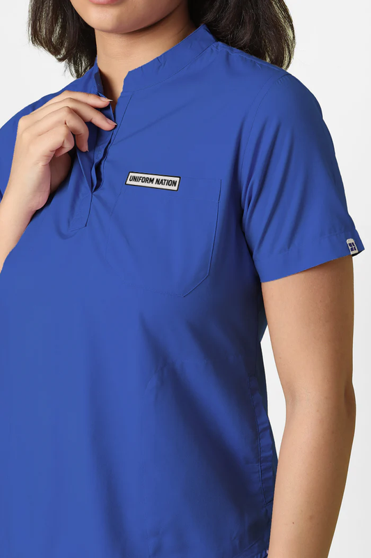 Women's Scrubs - Classic Mandarin Collar Color Galaxy Blue