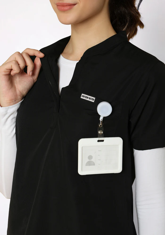 Women's Scrubs - Classic Mandarin Collar Color Black | Uniform Nation